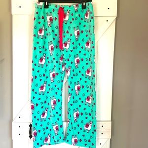 Women’s Bobbie Brooks Blue Fleece Llama Pajama Pants Sleepwear XL Wide Leg